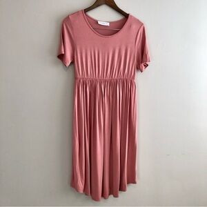 From Palmer Preppy Soft Stretchy Flowy Empire Waist Midi Dress Pink